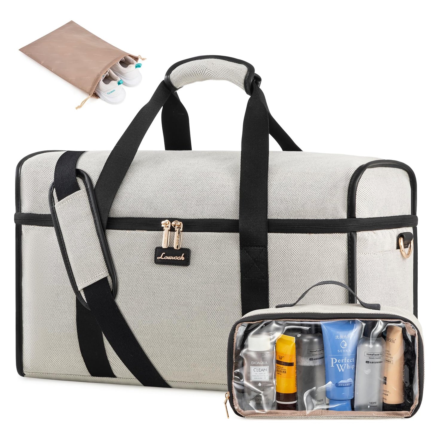 LOVEVOOK Travel Duffle Bag - Weekender & Overnight Bag with Toiletry & Wet Pocket, Carry-On Size, 3pc Set