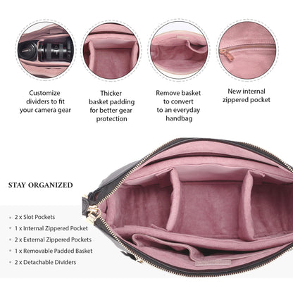 Meliae Camera Bag for Women, DSLR Mirrorless Camera Purse, Leather Shoulder Crossbody Hobo Travel Tote