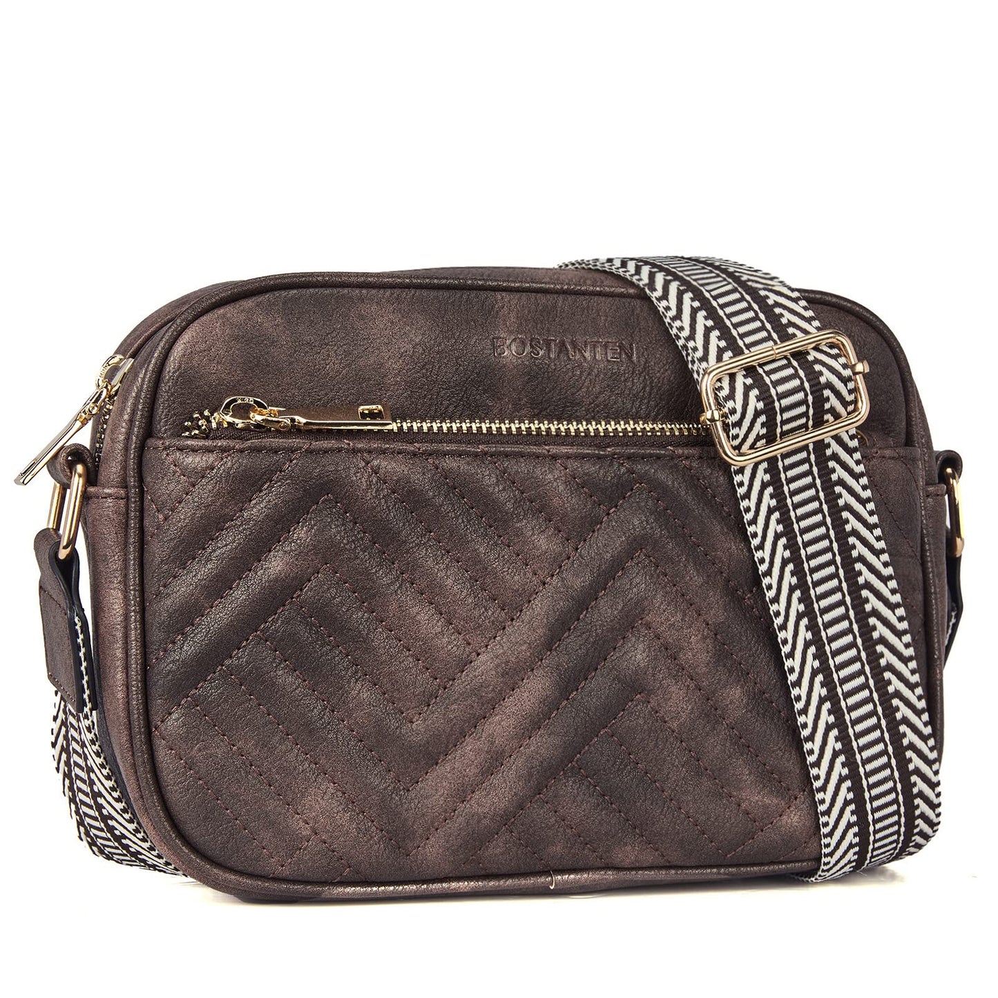 BOSTANTEN Quilted Crossbody Bags for Women Vegan Leather Purses Shoulder Handbags with Wide Strap