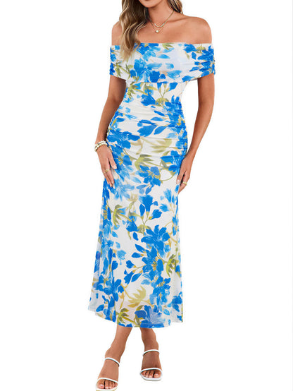Simplee Womens Summer Floral Off Shoulder Maxi Dress 2026 Spring Ruched Bodycon Formal Wedding Guest Cocktail Dresses