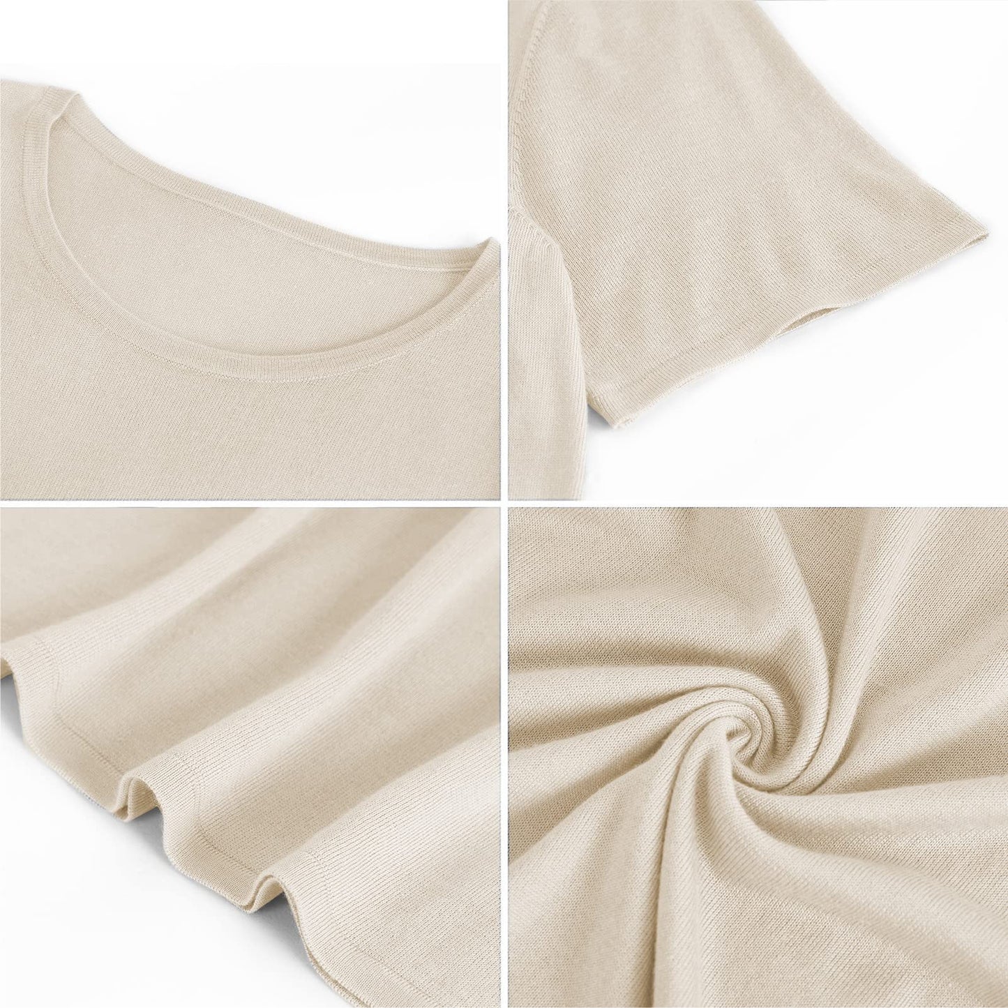 GreenMount Women's Silk Cashmere Round Neck T-Shirt Stretchy Basic Tee Summer Tops for Women