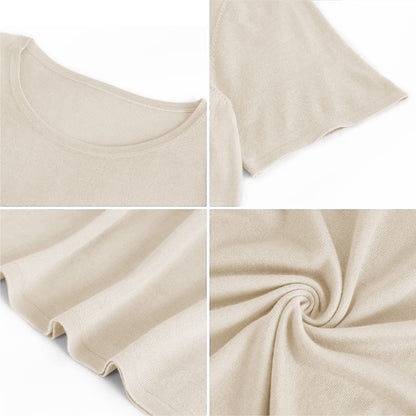 GreenMount Women's Silk Cashmere Round Neck T-Shirt Stretchy Basic Tee Summer Tops for Women