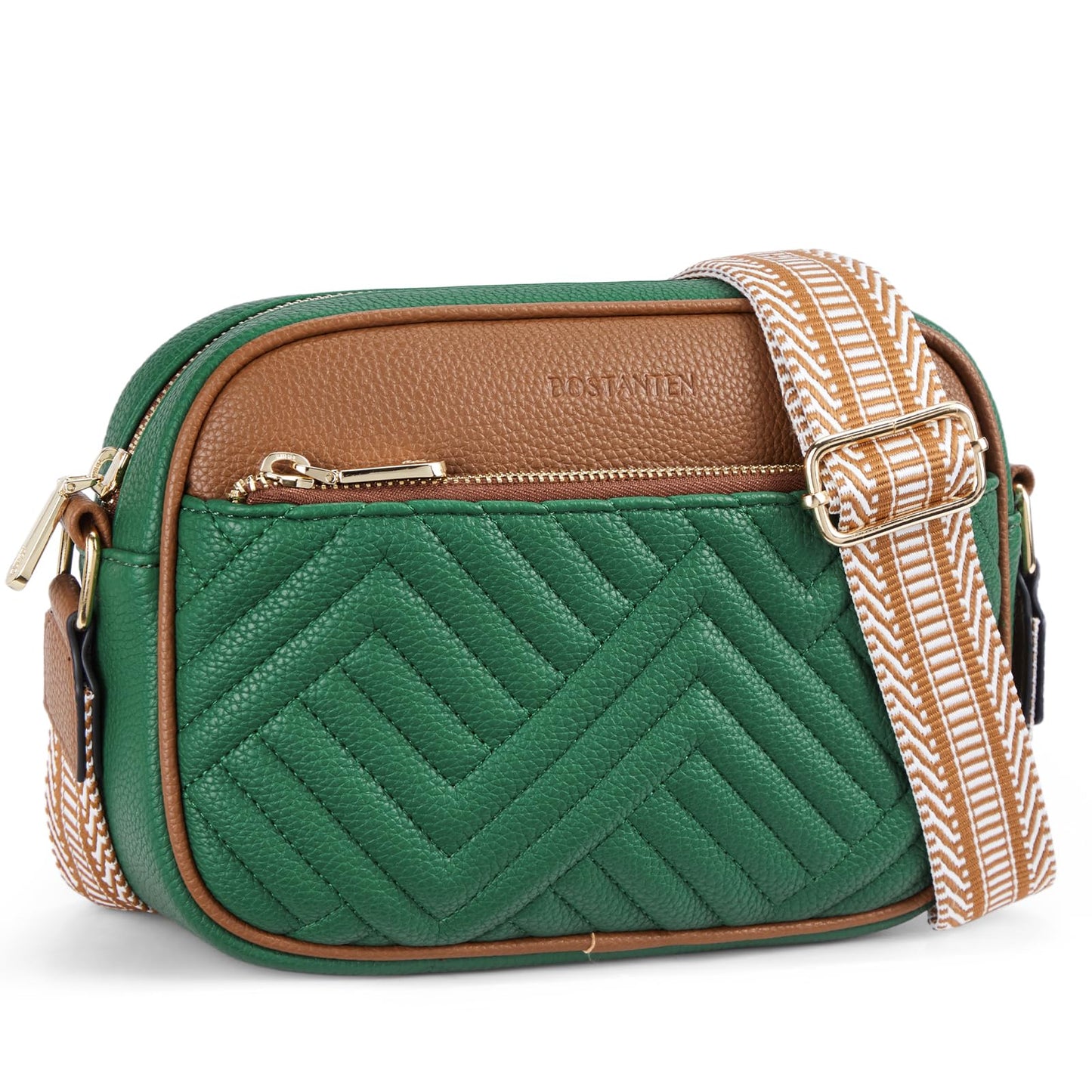 BOSTANTEN Quilted Crossbody Bags for Women Vegan Leather Purses Shoulder Handbags with Wide Strap