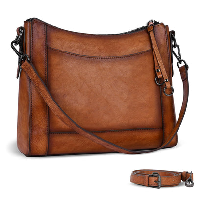 Iswee Leather Crossbody Bags for Women Shoulder Purse Medium Hobo Genuine Leather Satchel Purses and Handbags